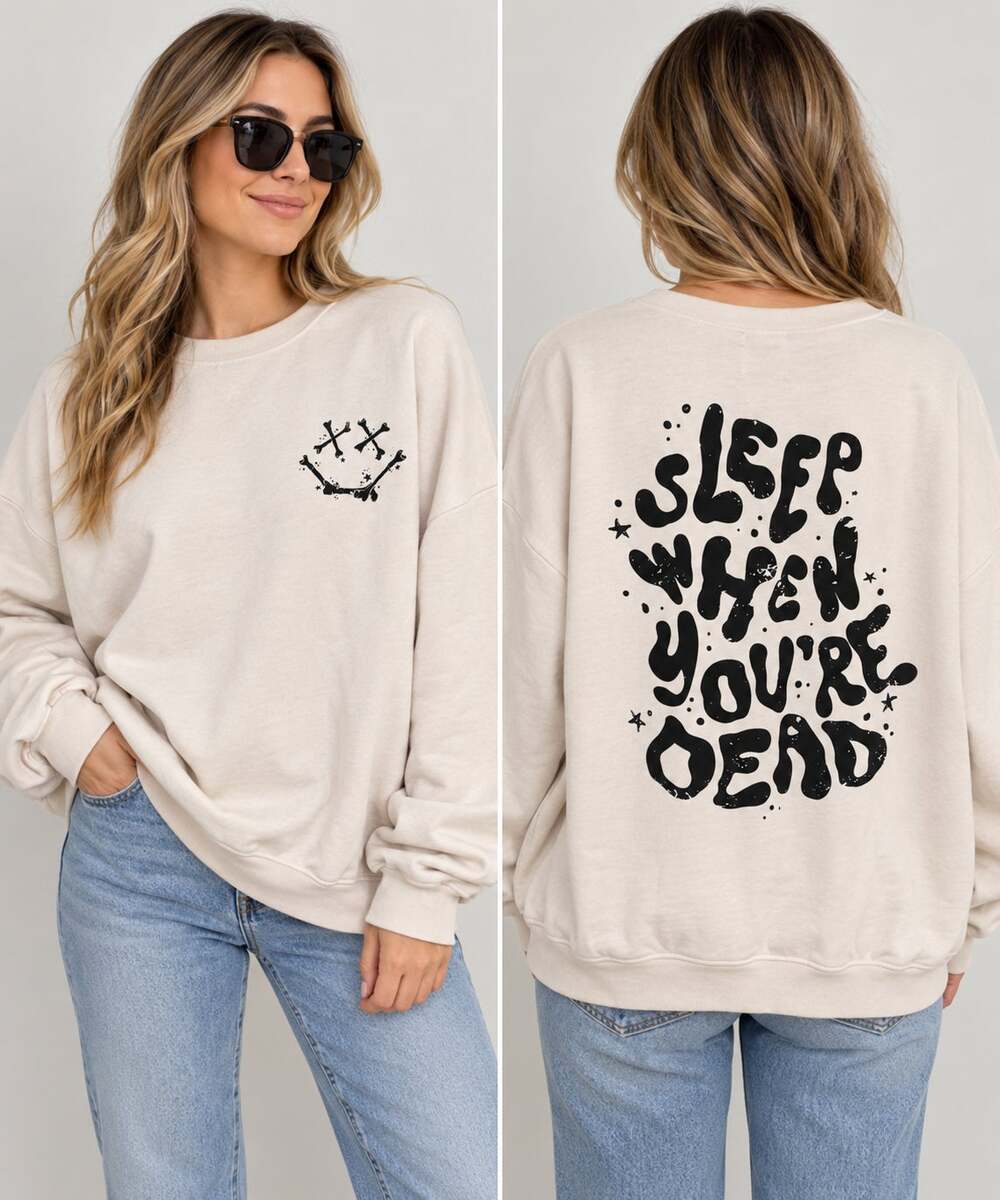 Barstool Sports Sleep When You’re Dead Oversize Sweatshirt XL Cream Smiley Face